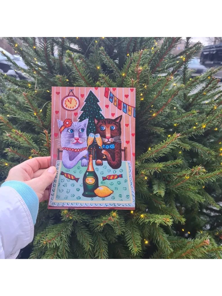 Открытка с котами "Отмечаем новый год"