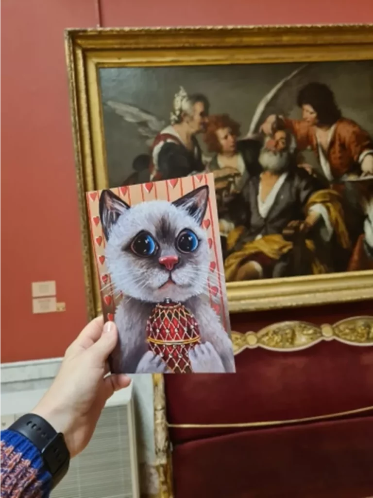 Открытка сувенир из Санкт-Петербурга "Кот Фаберже"