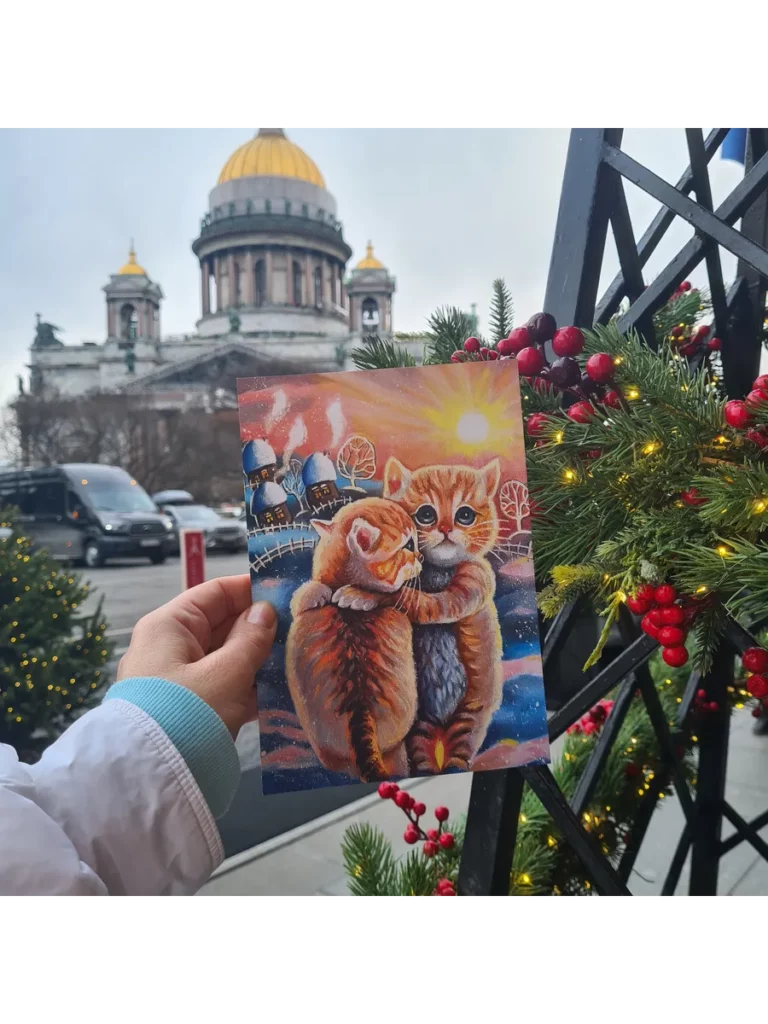 Открытка на новый год "Нежность. Котики"