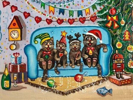 Открытка новогодняя "Кошкина семья" - изображение 1