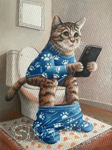 Открытка мужу "Максик на унитазе"