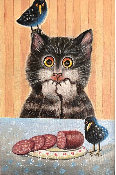 Открытка котики "Колбасный король"