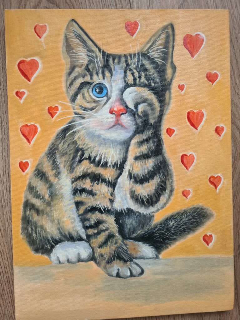 Картина котки «Котик стесняется»